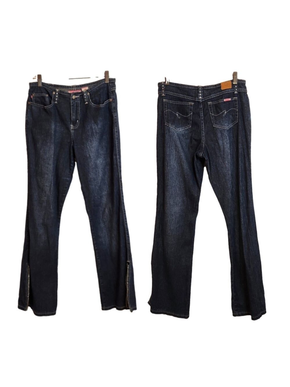 Zana Di Y2K Dark Wash 5-Pocket Mid-Rise Rhinestone Girls Flare Denim Jeans 16